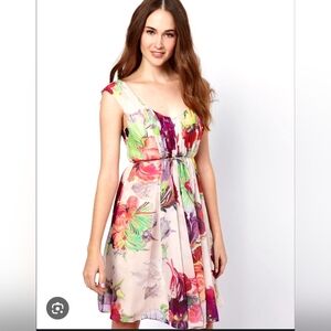 Ted Baker London Amaran Treasured Orchid Sleeveless Floral Chiffon Dress Size 2